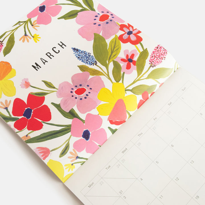 2026 square wall calendar with colourful flowers design and month view page