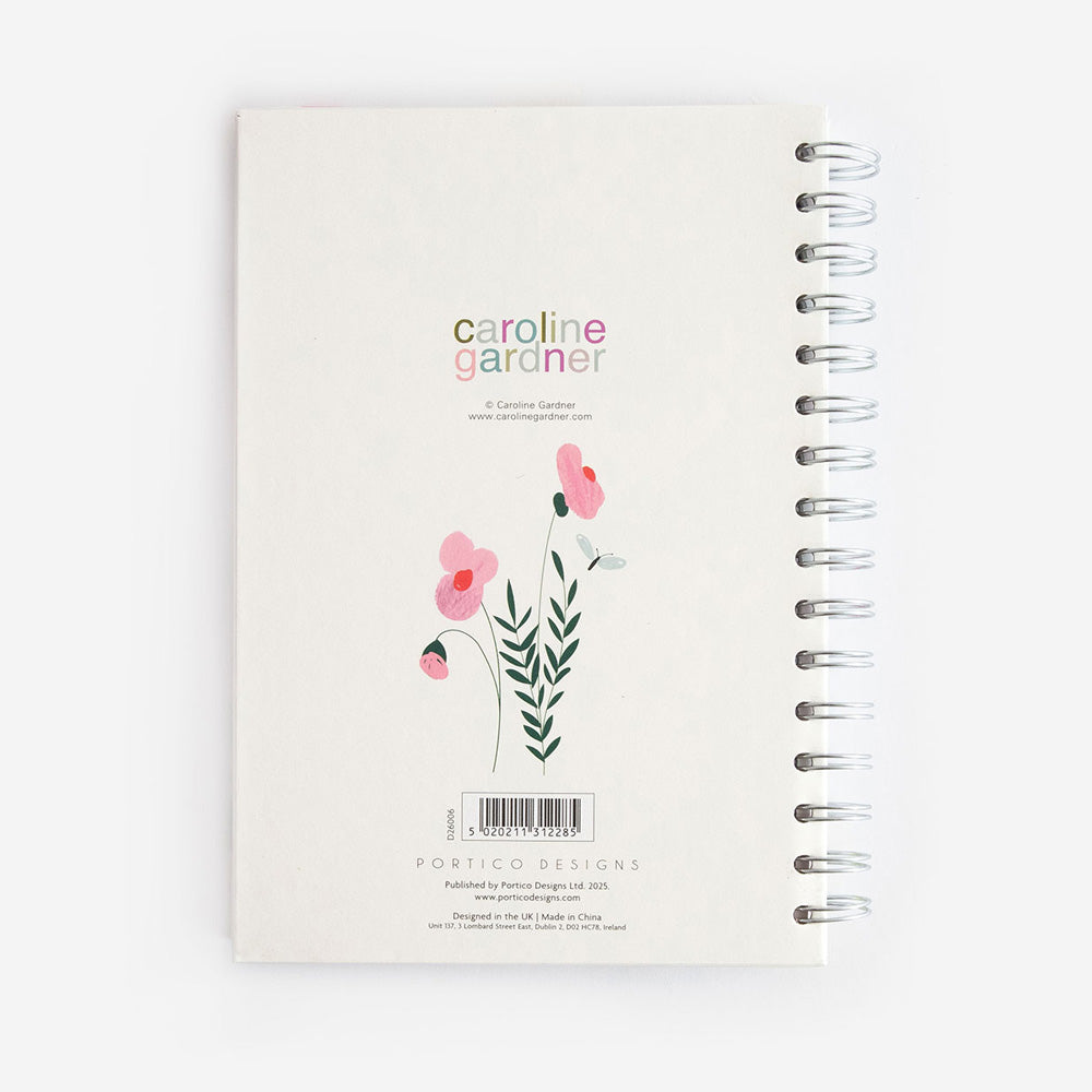 2026 wire bound hardcover diary with flower design back cover and caroline gardner logo