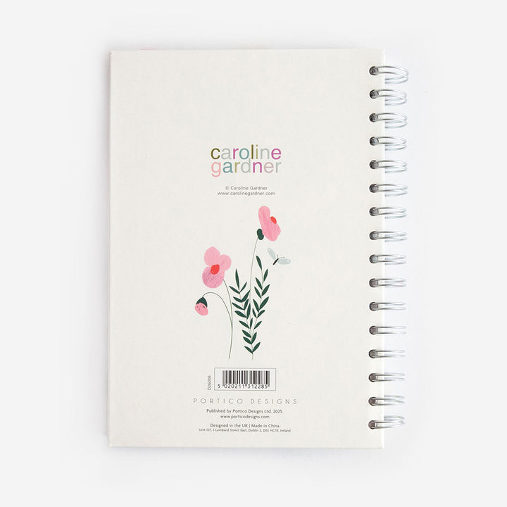 2026 wire bound hardcover diary with flower design back cover and caroline gardner logo