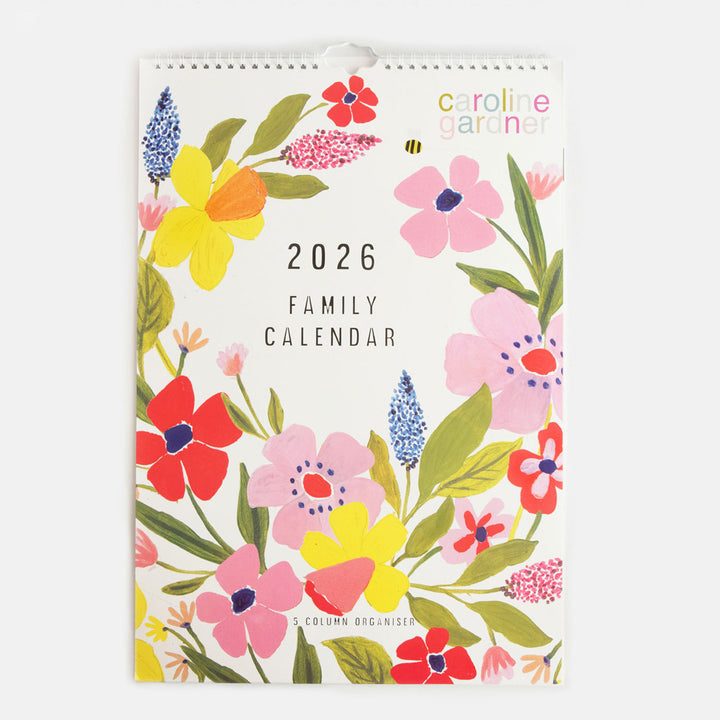 a3 2026 family planning wall calendar with front cover featuring colourful flowers design