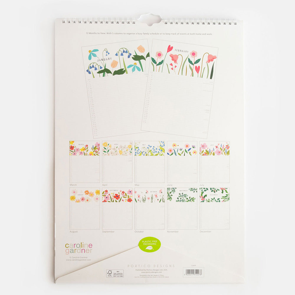 a3 2026 family planning wall calendar with back cover showing each month's page design