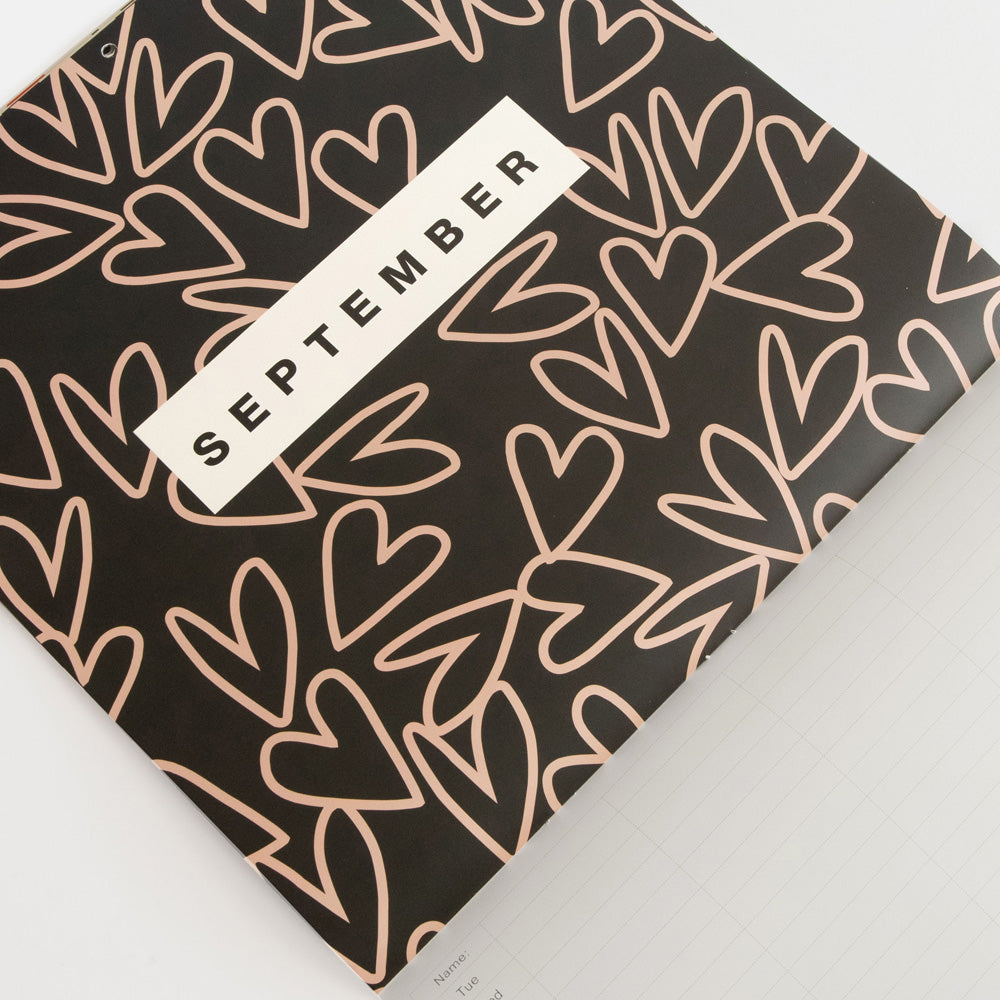 2026 square family wall calendar with hearts design and 5 column month to view page