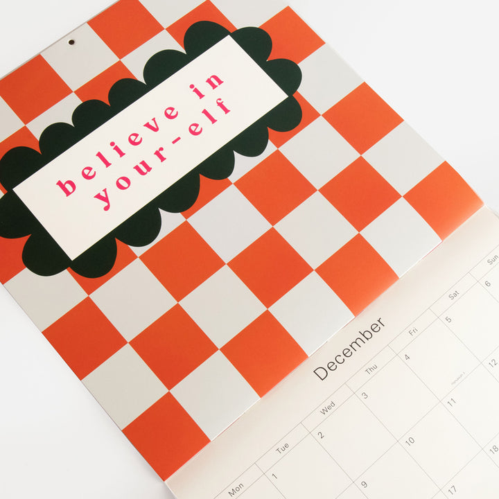 2026 wall calendar with colourful design and positive affirmation slogan and month view