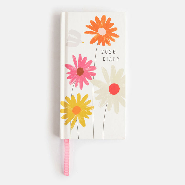 2026 slim hardcover diary with colourful flowers design front cover