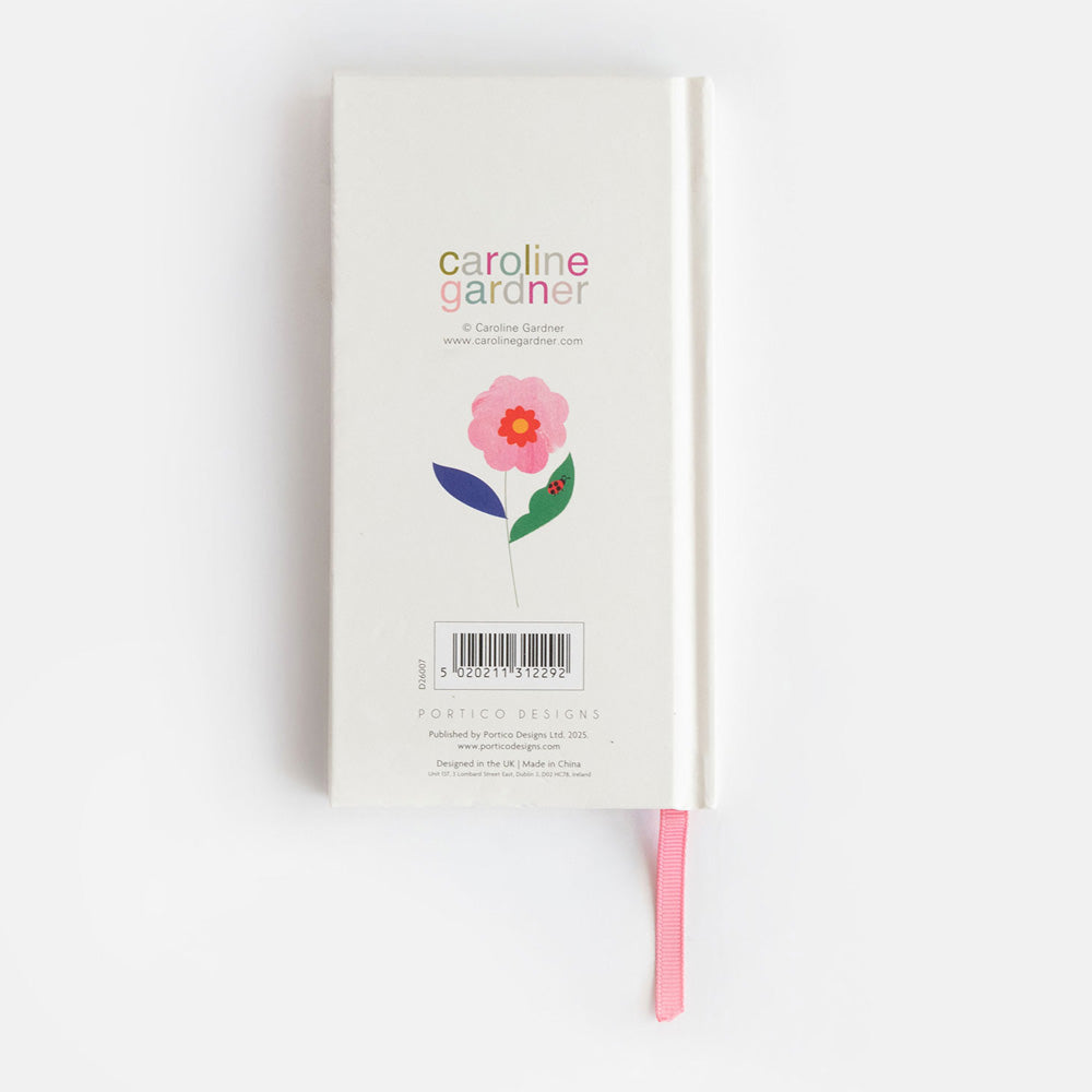 2026 slim hardcover diary with flower design back cover and caroline gardner logo