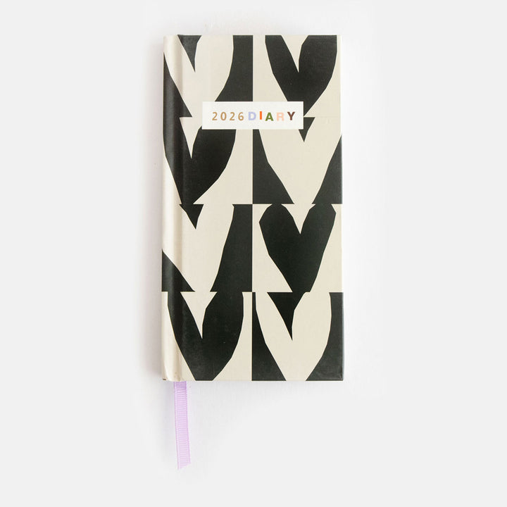 slim hardcover 2026 diary with monochrome block hearts design