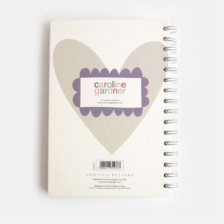 2026 wire bound diary with hard back cover with grey heart and Caroline Gardner logo
