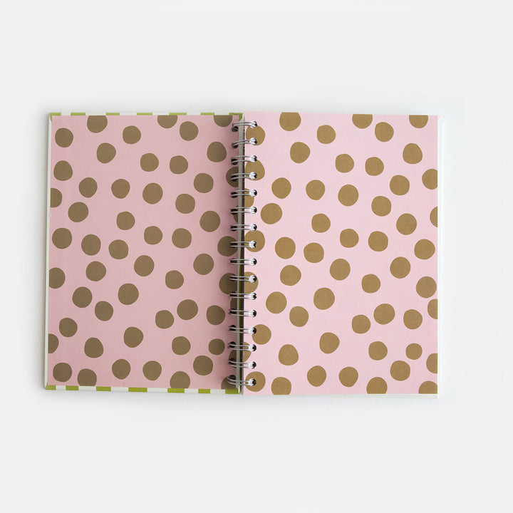 2026 wire bound diary with pink central pages with brown spots