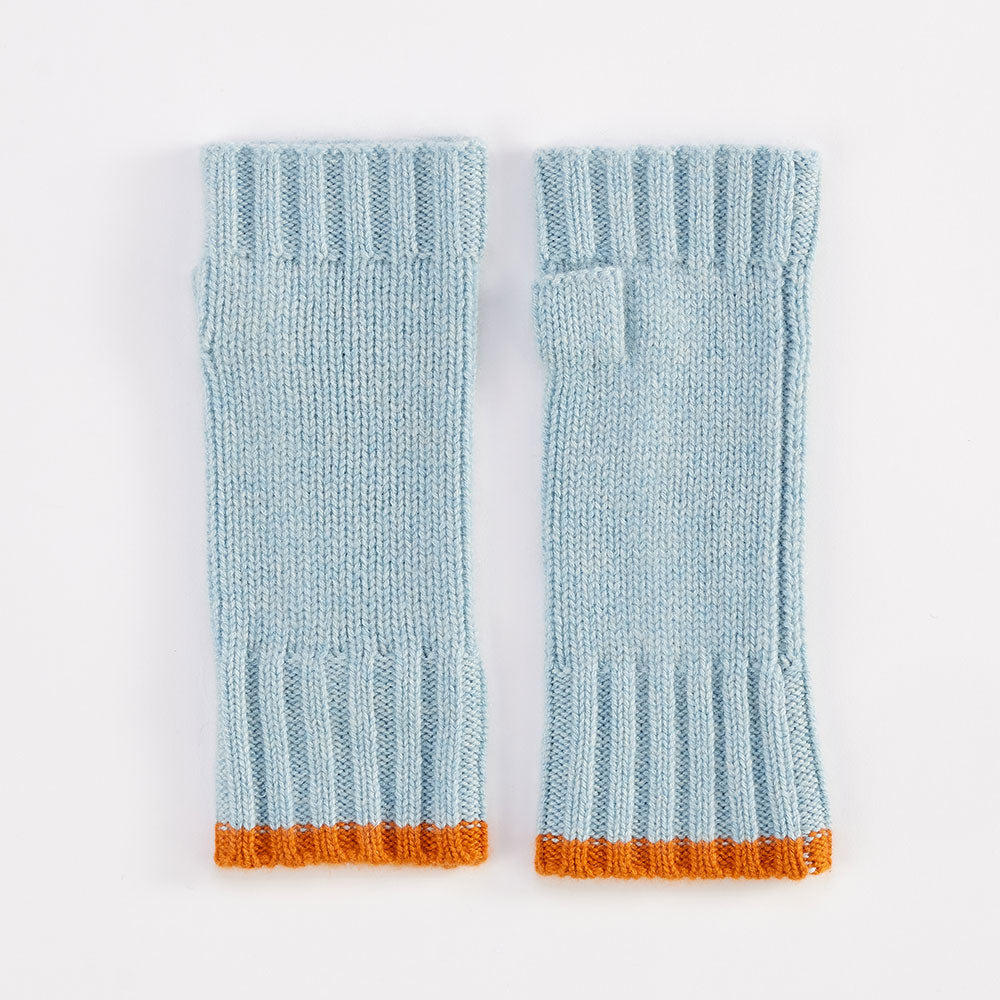 light blue and orange pure cashmere wrist warmers