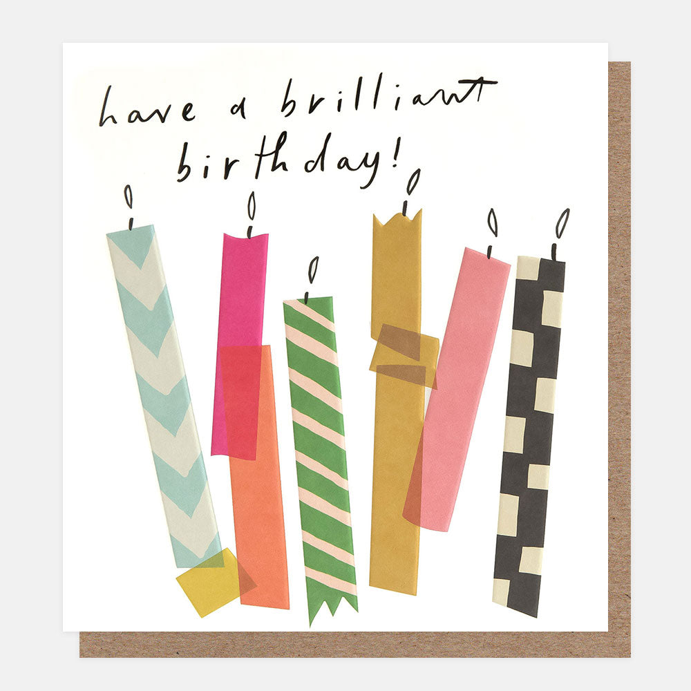Colourful birthday candles with 'have a brilliant birthday!' text.