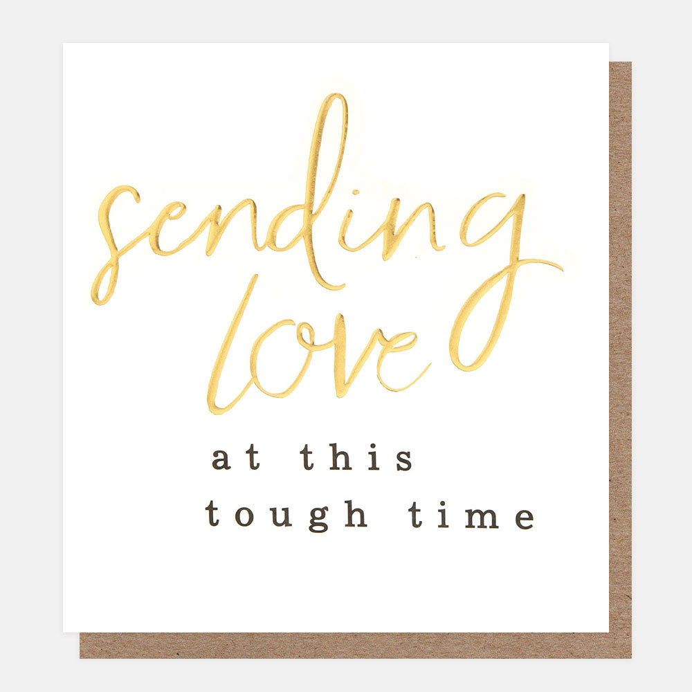 Card with 'sending love at this tough time' text on a white background