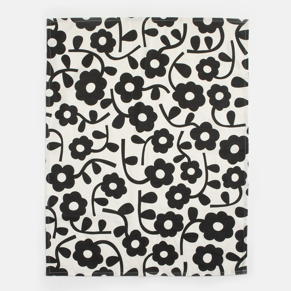 monochrome floral tea towel