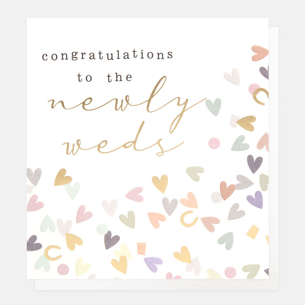 hearts confetti congratulations to the newlyweds wedding card