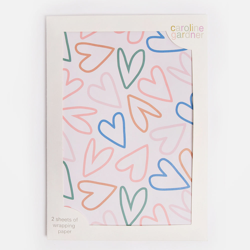 multi outline hearts wrapping paper set of 2 sheets