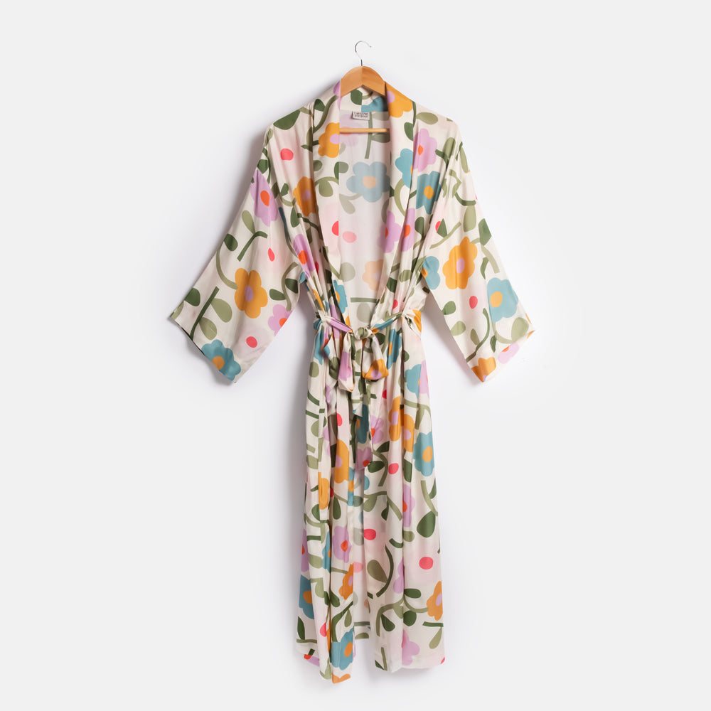 women's multi colour flower print viscose dressing gown