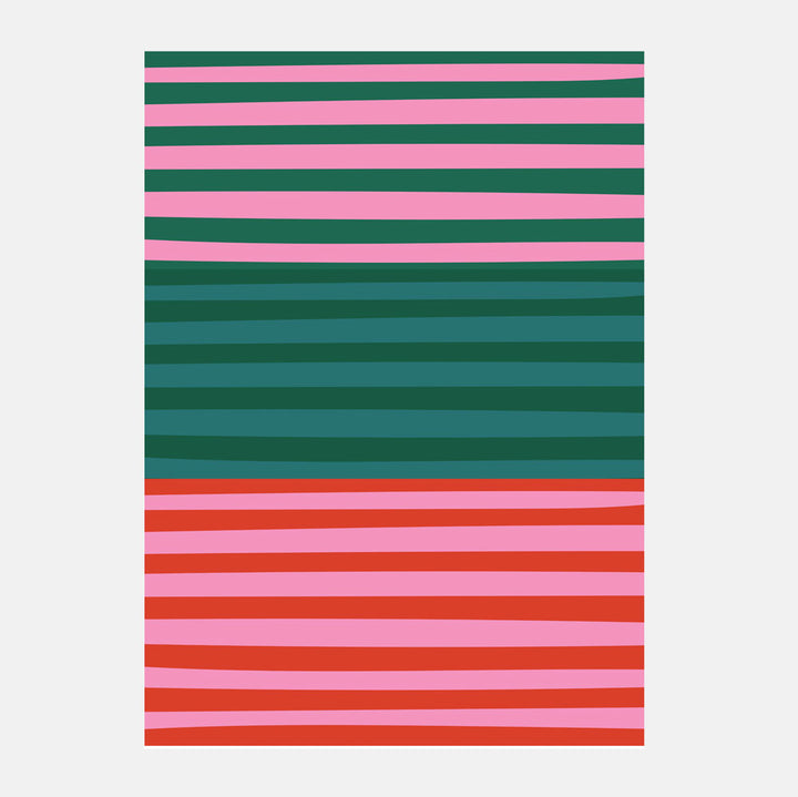 wrapping paper with multi stripe design in pink/red, green/blue & pink green stripe design