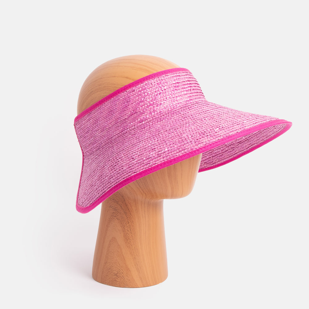 pink woven straw visor hat, hand made in Italy by Ferruccio Vecchi