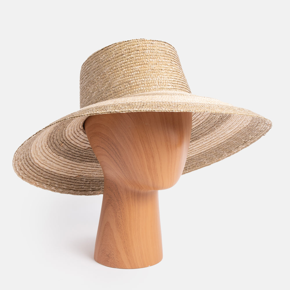 Khaki/Natural Stripe Wide Brim Straw Hat, handmade in Italy by Ferruccio Vecchi