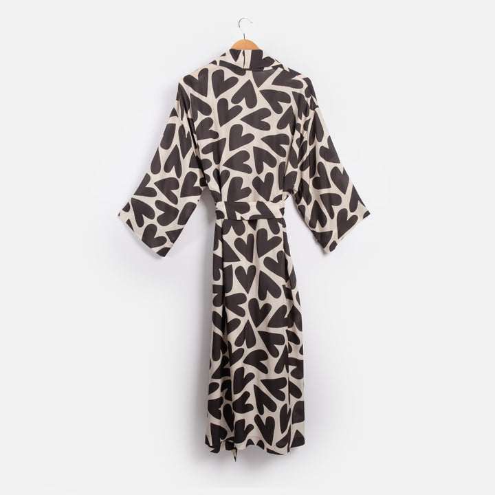 women's monochrome hearts viscose dressing gown