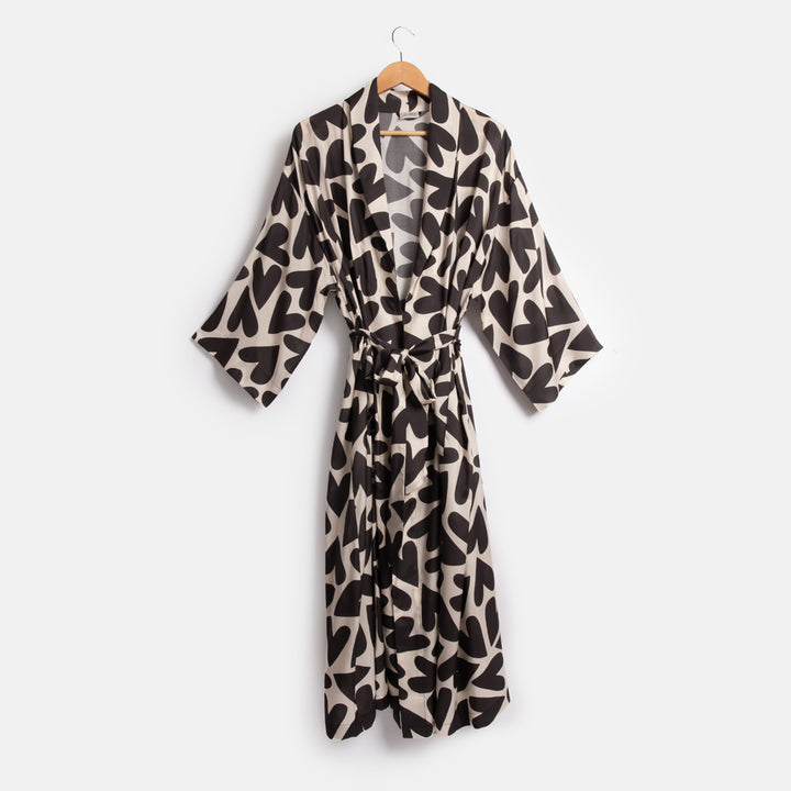 women's monochrome hearts viscose dressing gown
