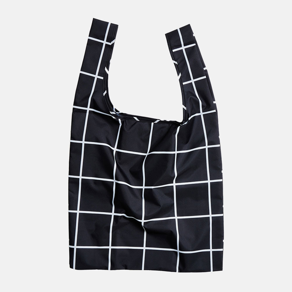 Black grid recycled plastic shopper bag