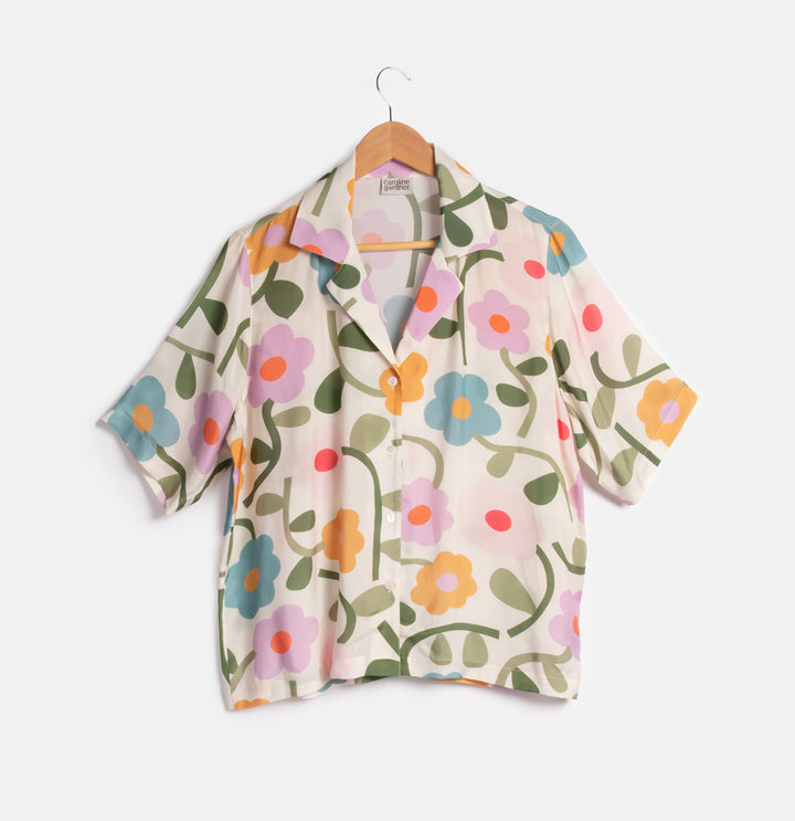 women's multi coloured flower print short sleeved shirt and shorts pyjama set