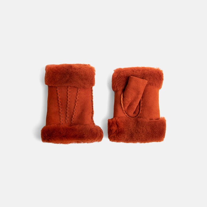 burnt orange 100% sheepskin shearling wrist warmers