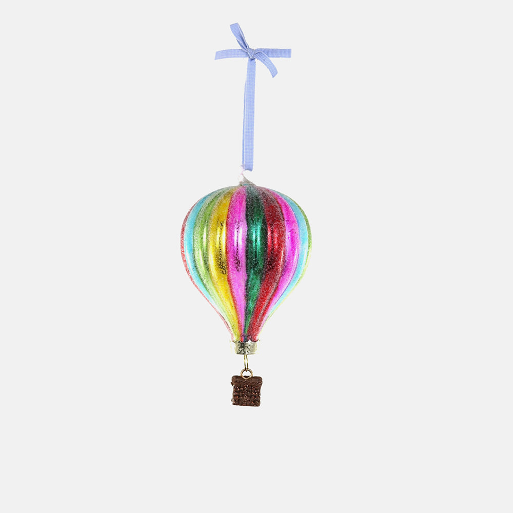 rainbow colour hot air ballon glass hanging christmas tree decoration bauble