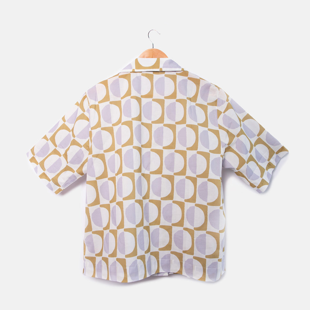 lilac & moss green geometric circles print cotton revere collar shorted sleeved pyjama shirt