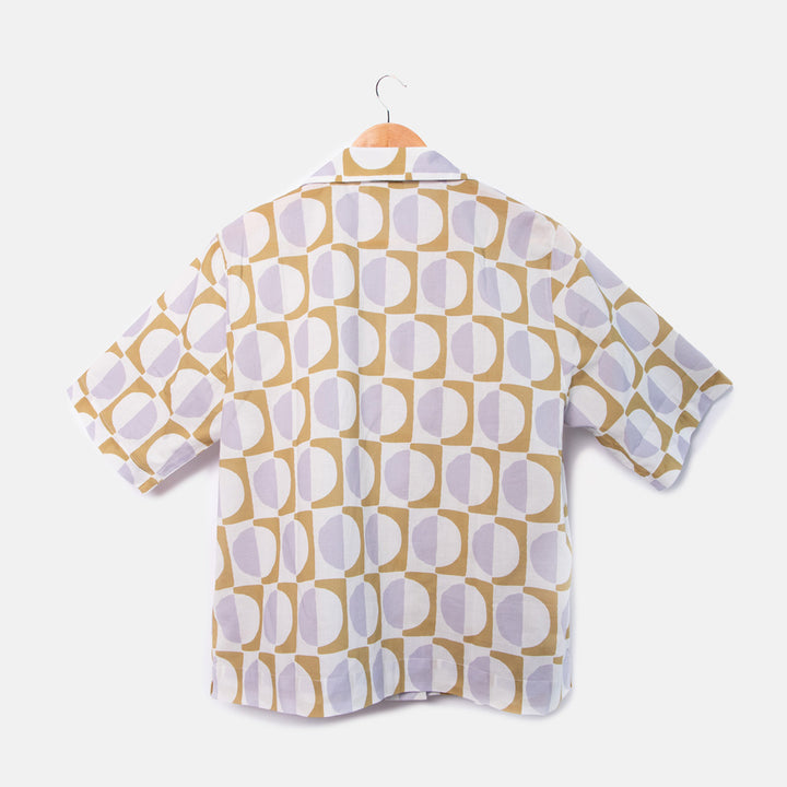 lilac & moss green geometric circles print cotton revere collar shorted sleeved pyjama shirt