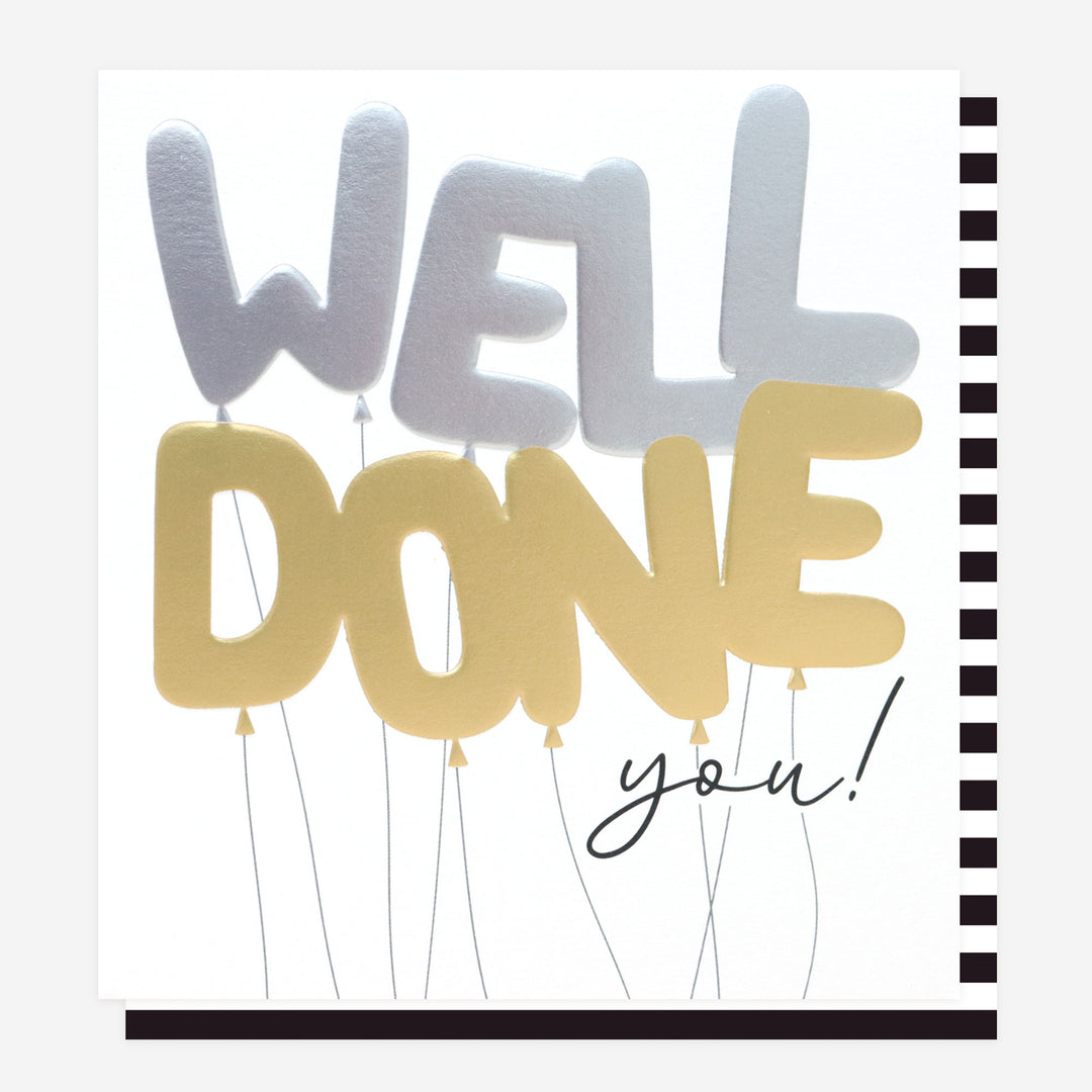 silver & gold balloons 'well done you' card