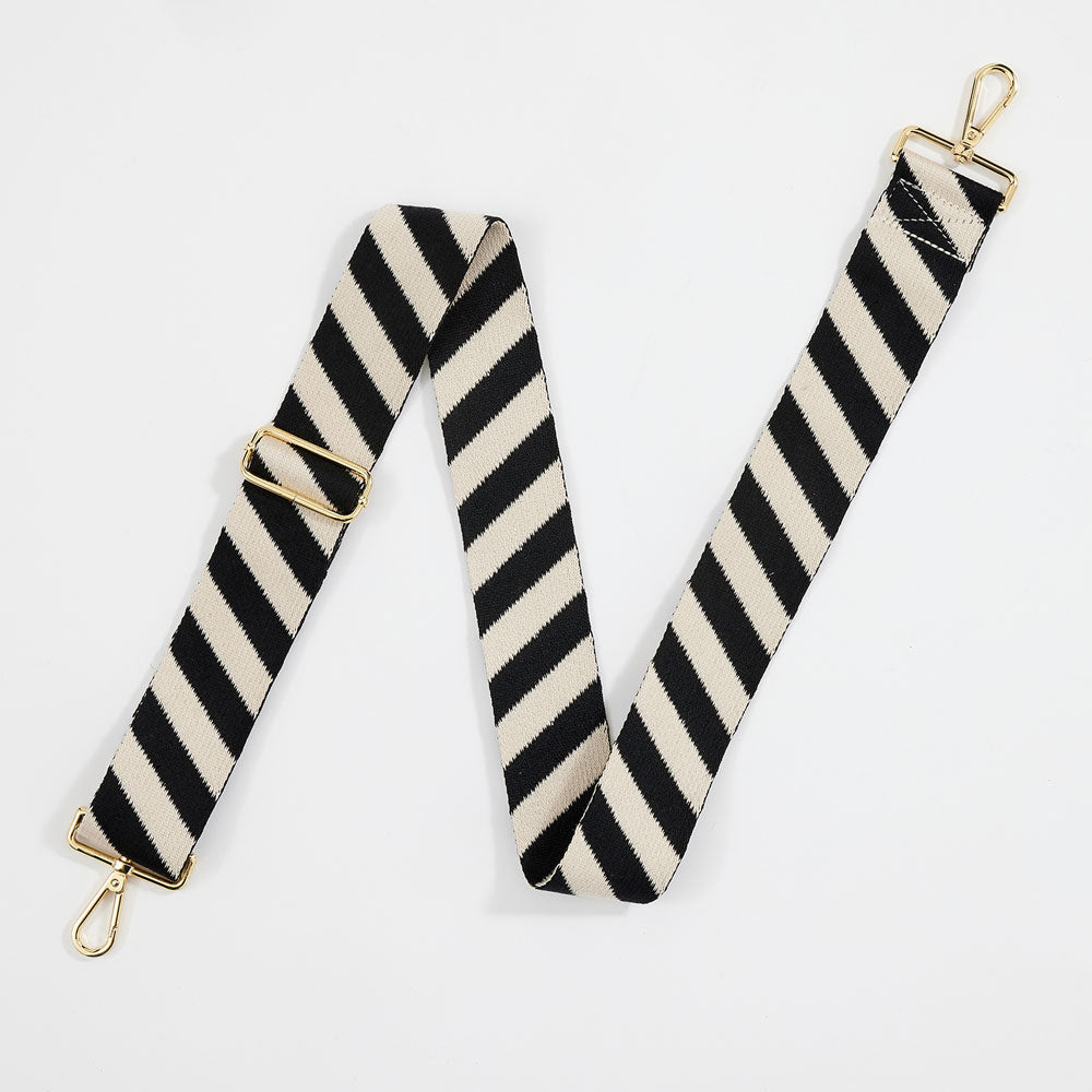 black & cream wide stripe webbing handbag strap