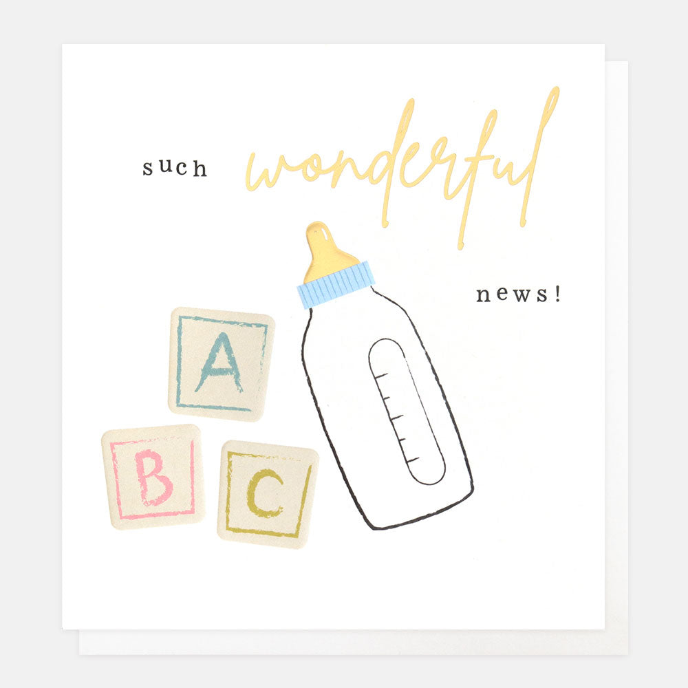 block & milk bottle 'such wonderful news' new baby card