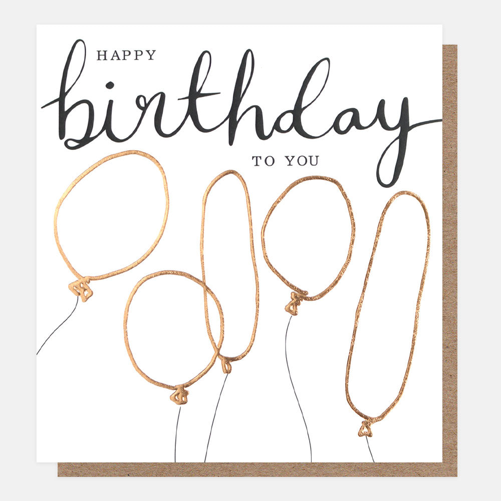 happy birthday to you slogan card with gold balloons on white background