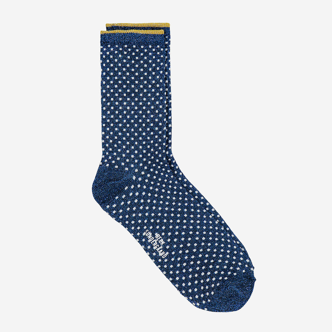 Navy Blue Small Dot Sparkle Socks, Ankle Socks, Blue, Metallic, Polka Dot, SOCKS