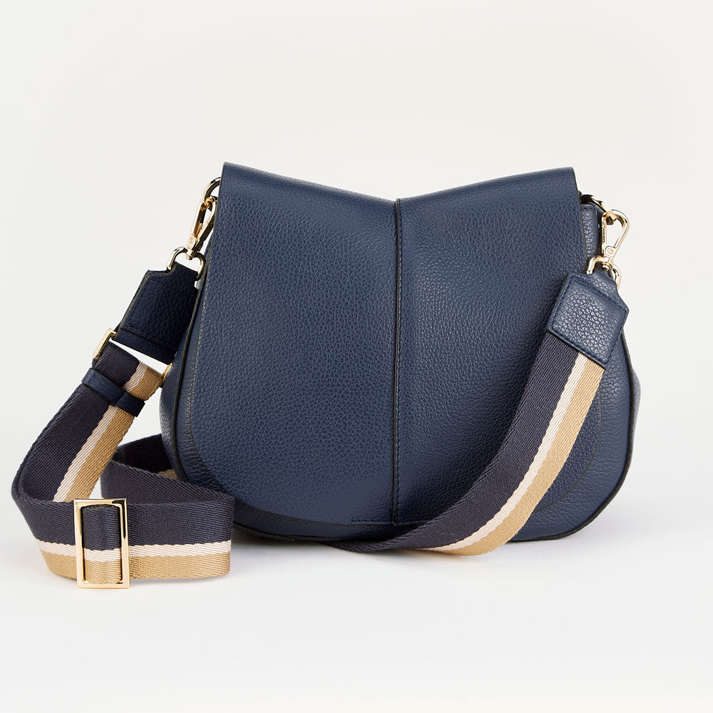 Navy Leather Helena Saddle Bag, made in Italy by Gianni Chiarini