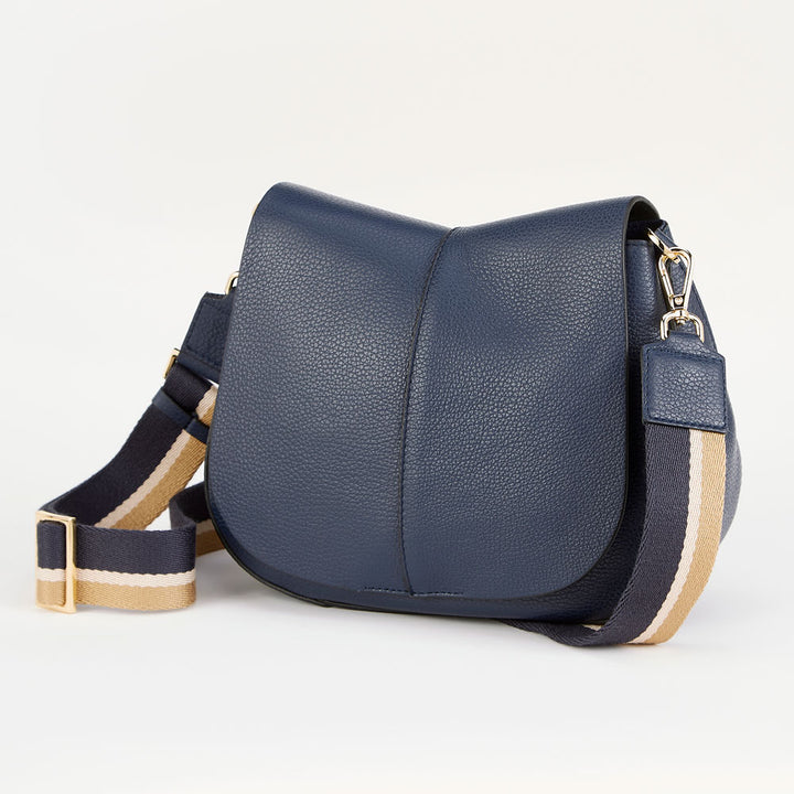 Navy Leather Helena Saddle Bag, made in Italy by Gianni Chiarini