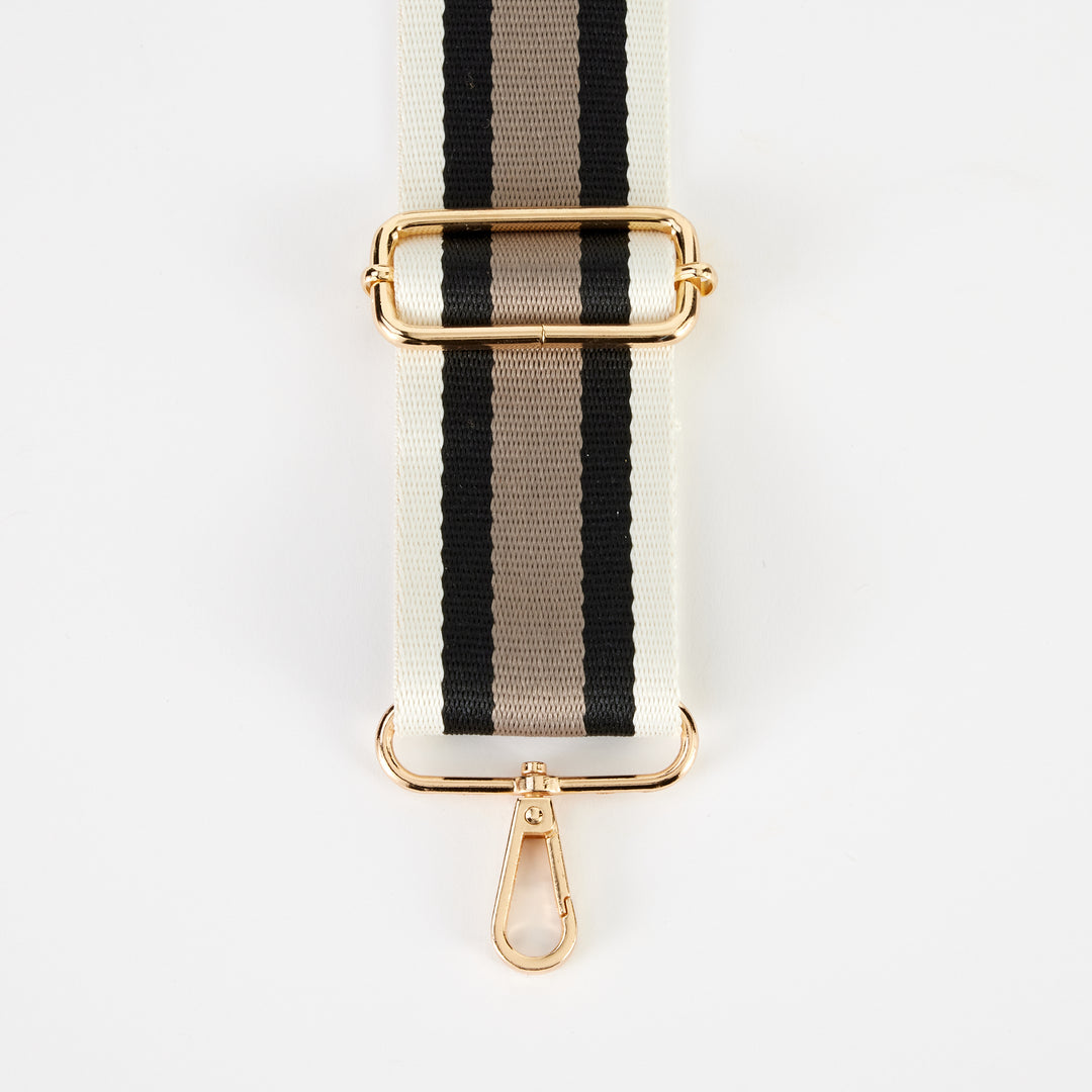 Cream/Black/Putty Stripe Webbing Handbag Strap