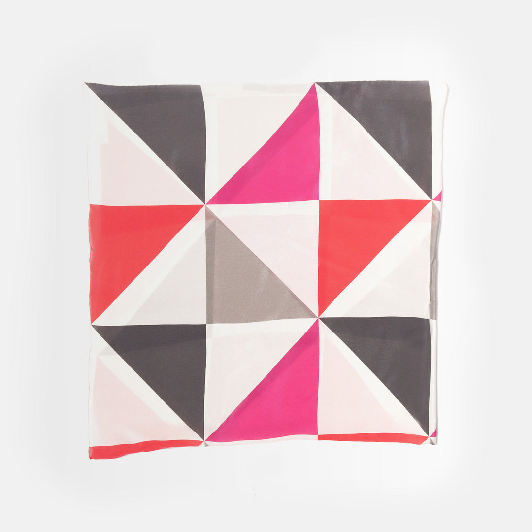 pink, orange, ivory & grey geometric triangle print silk scarf