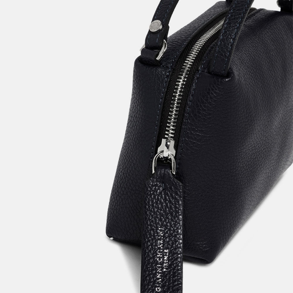 Italian leather black handbag silver detail