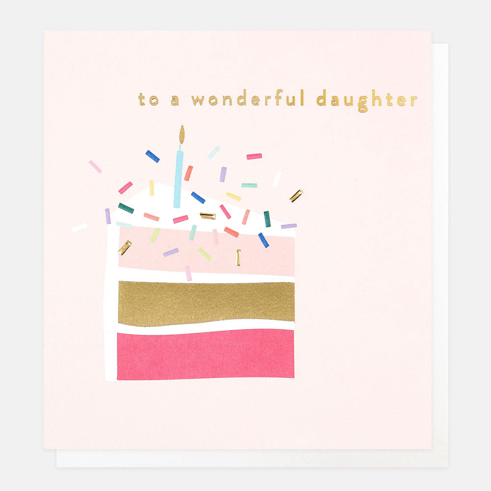 cake with candle & confetti to a wonderful daughter birthday card