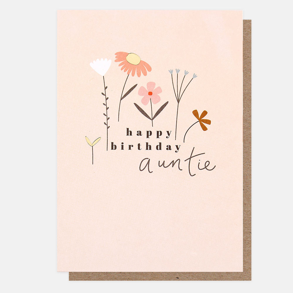 meadow flowers on pink background happy birthday auntie card
