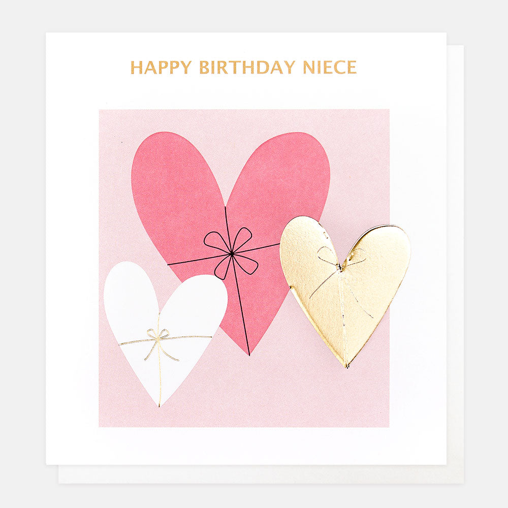pink, gold & white hearts happy birthday niece card
