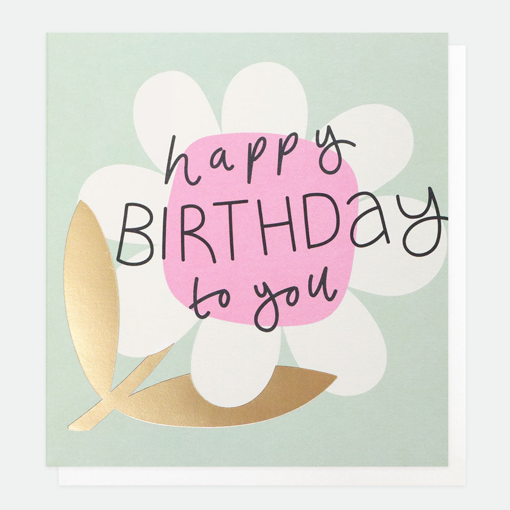 white, pink & gold flower happy birthday to you card