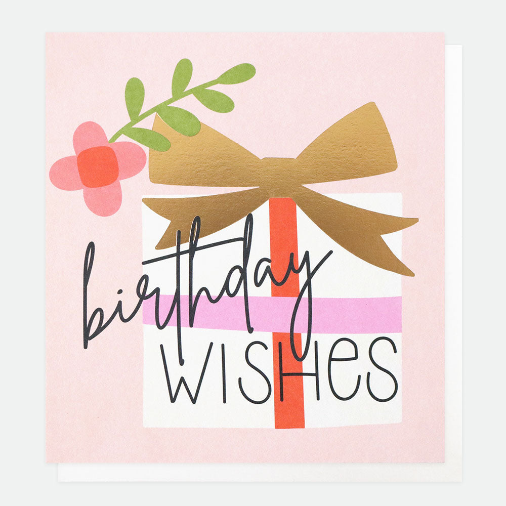 flower & gift wrapped present pink birthday wishes card