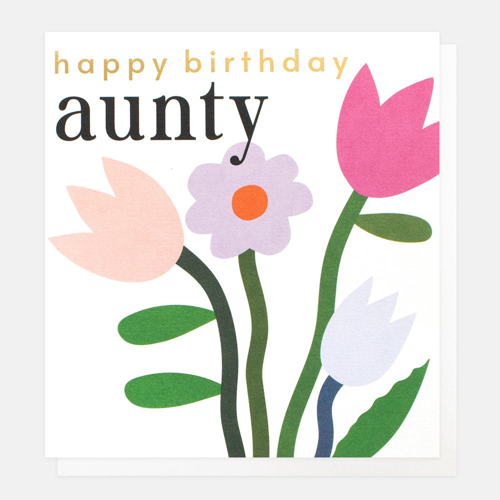 pink flowers happy birthday aunty card
