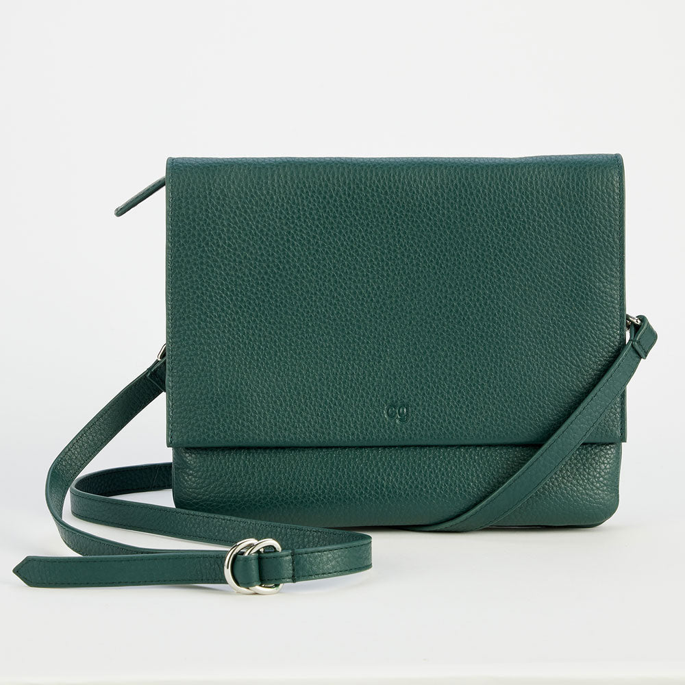 forest green pebble leather satchel bag