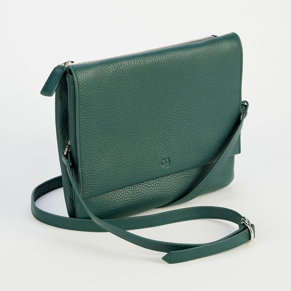 forest green pebble leather satchel bag