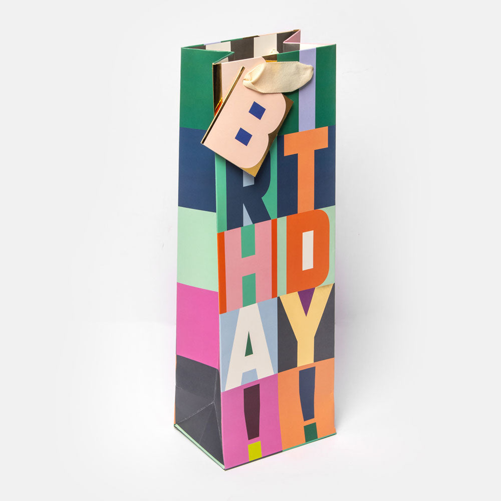 Happy Birthday Block Text Bottle Gift Bag Caroline Gardner