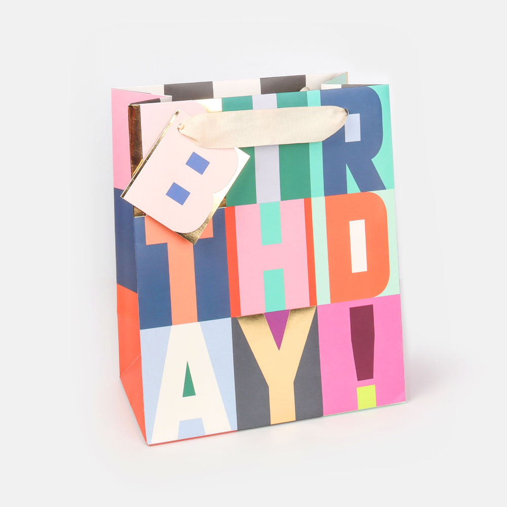 Happy Birthday Block Text Medium Gift Bag Caroline Gardner
